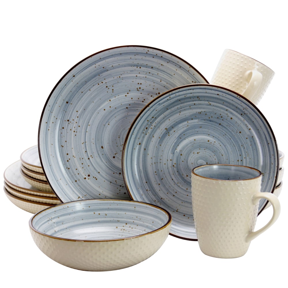 Elama 16-Piece Stoneware Dinnerware Set, Powder Blue