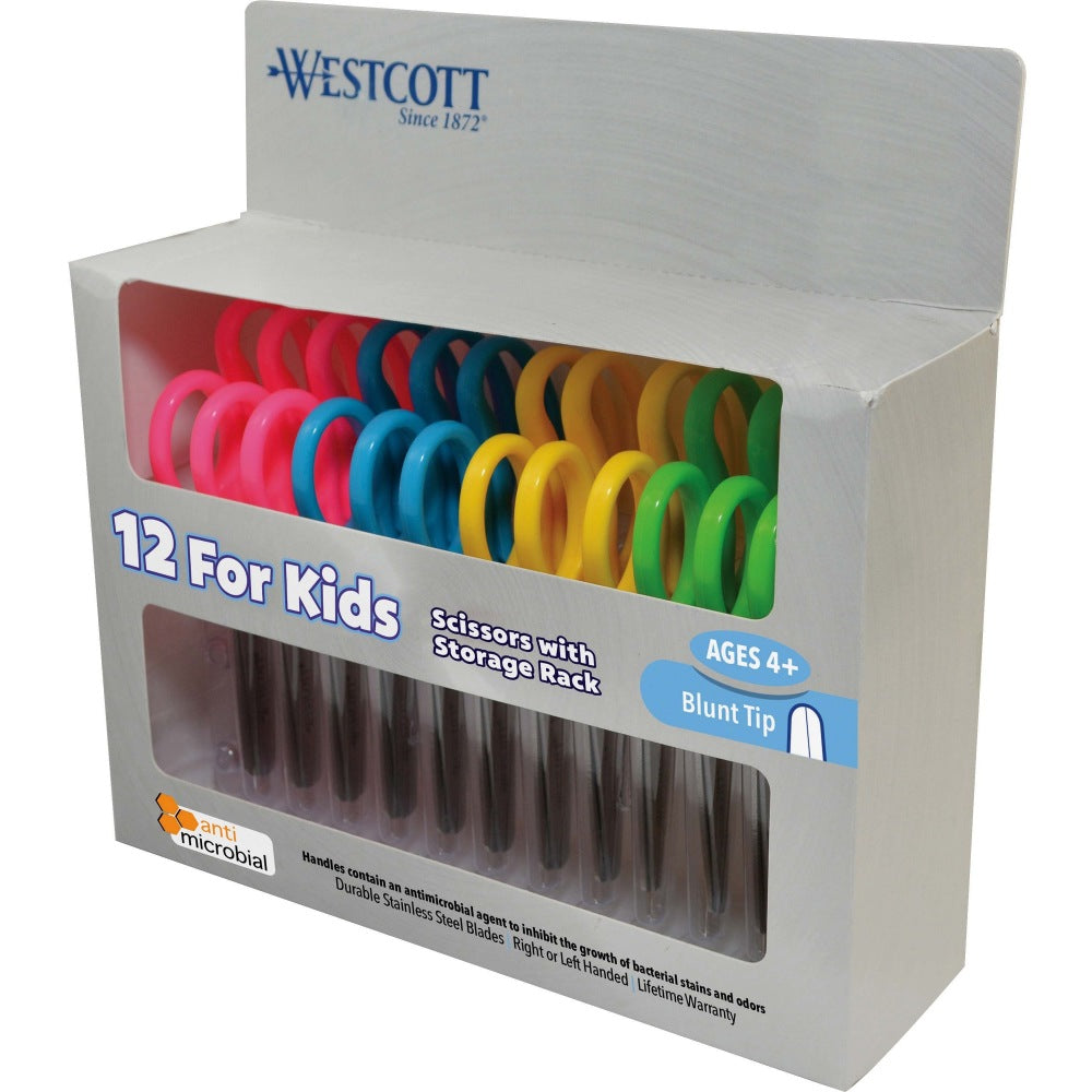 Westcott Kids School Pack Scissors, 5in, Blunt, Assorted Colors, Pack Of 12