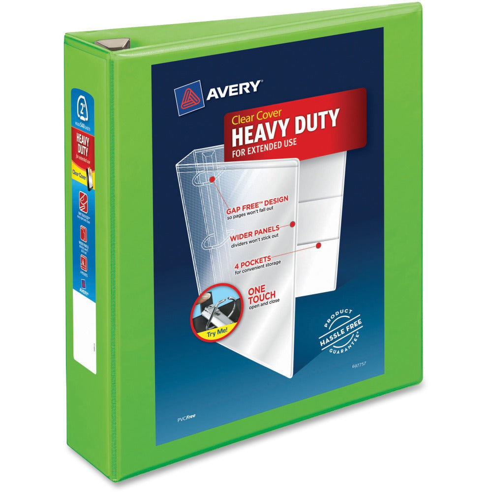 Avery Heavy-Duty View 3-Ring Binder With Locking One-Touch EZD Rings, 2in D-Rings, 39% Recycled, Chartreuse