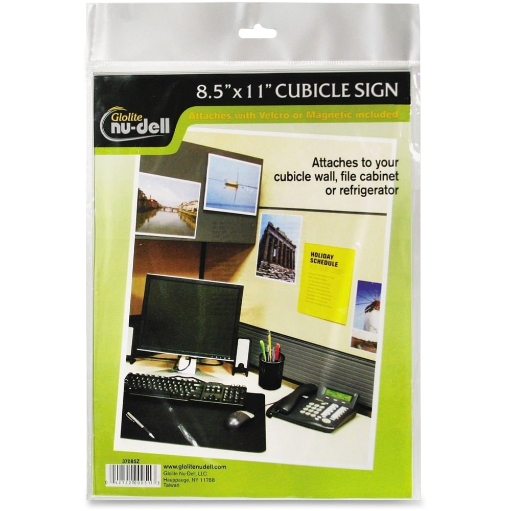 Nu-Dell Cubicle Sign Holder - 1 Each - 8.5in Width x 11in Height - Rectangular Shape - Hook & Loop Fastener Closure - Acrylic - Clear