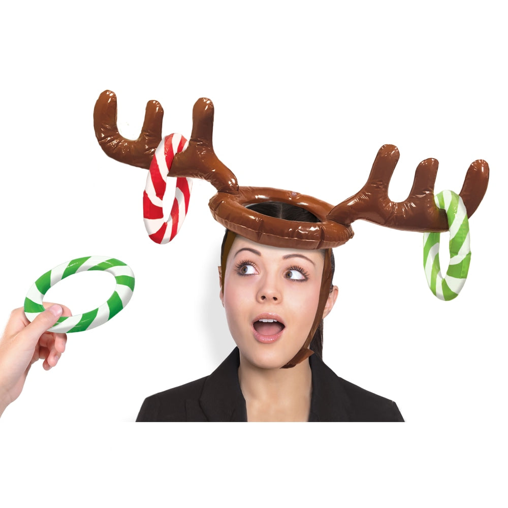 Amscan Christmas Inflatable Reindeer Hat Ring Toss Game, 24in x 5in, Brown