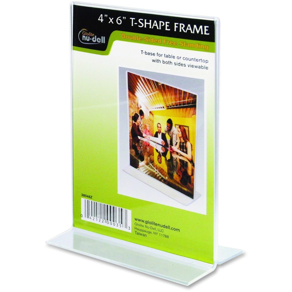 Nu-Dell Double-sided Sign Holder - 1 Each - 4in Width x 6in Height - Rectangular Shape - Double-sided, Self-standing - Plastic - Clear