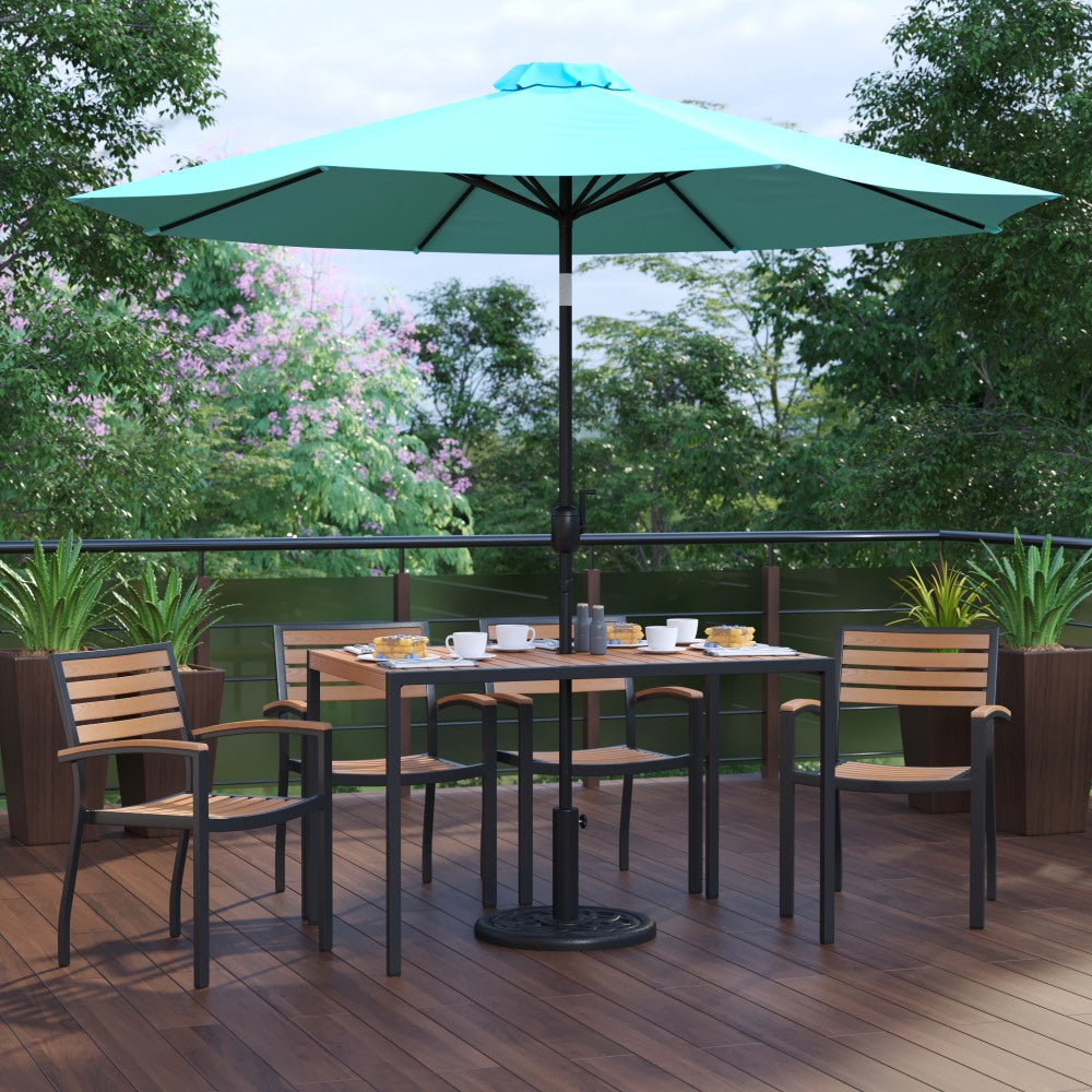 Flash Furniture Lark 7-Piece Outdoor Patio Dining Table Set, 29-1/2inH x 30inW x 48inD, Teal