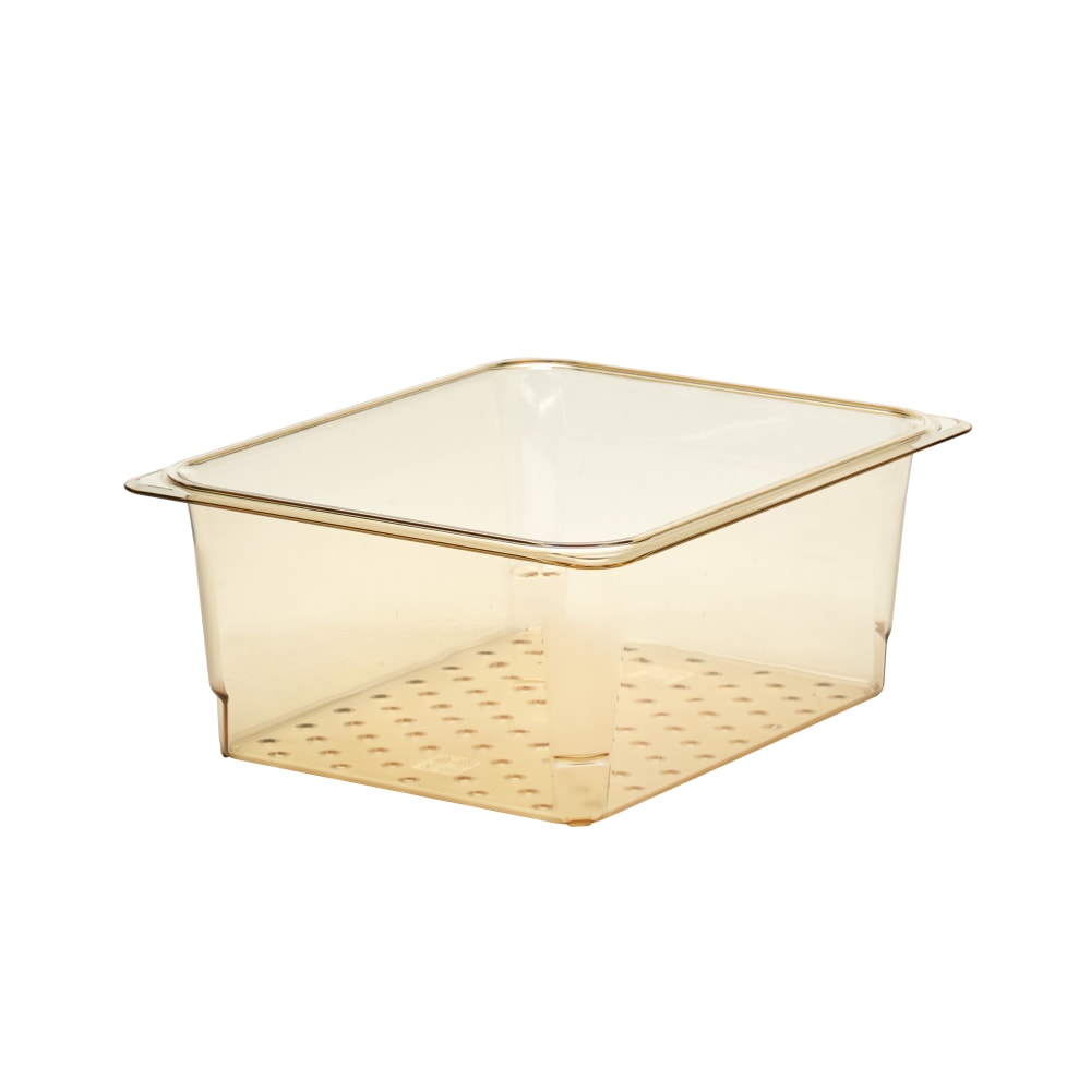 Cambro H-Pan High-Heat GN 1/2 Colander Pans, 5inH x 10-7/16inW x 12-3/4inD, Amber, Pack Of 6 Pans