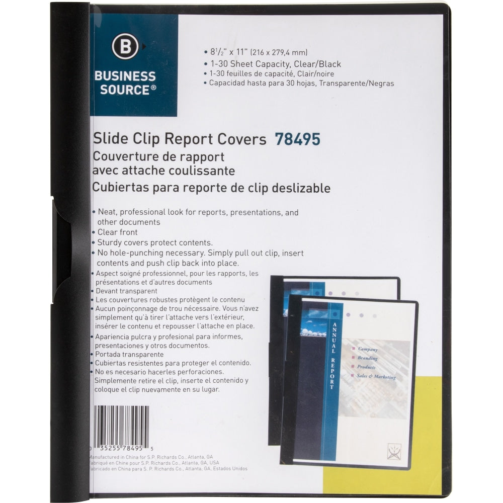 Business Source Letter Report Cover - 8 1/2in x 11in - 30 Sheet Capacity - Vinyl - Black - 1 Each