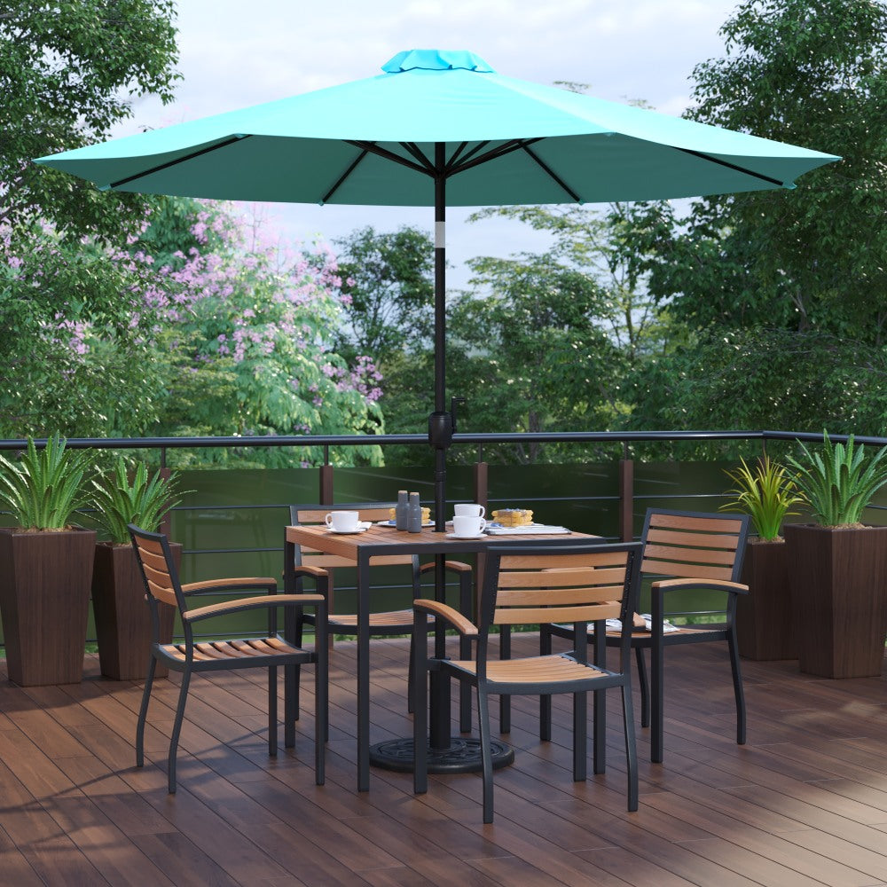 Flash Furniture Lark 7-Piece Outdoor Patio Table Set, 29-1/2inH x 35-1/4inW x 35-1/4inD, Teal