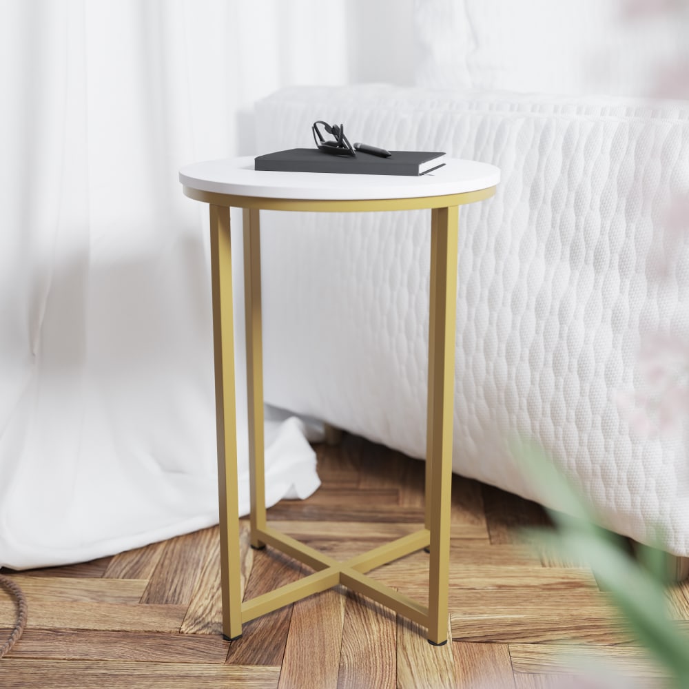 Flash Furniture End Table, 24inH x 15-3/4inW x 15-3/4inD, White/Gold