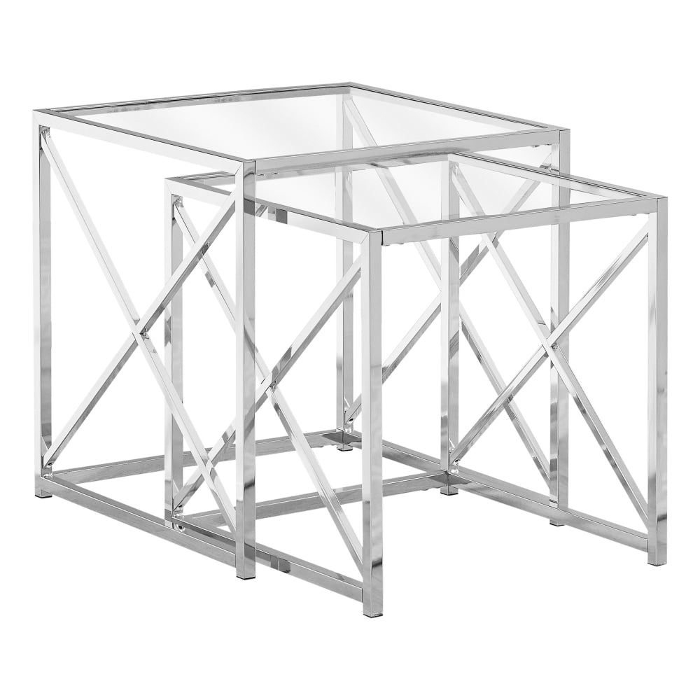 Monarch Specialties Tempered Glass Nesting Table Set, Chrome