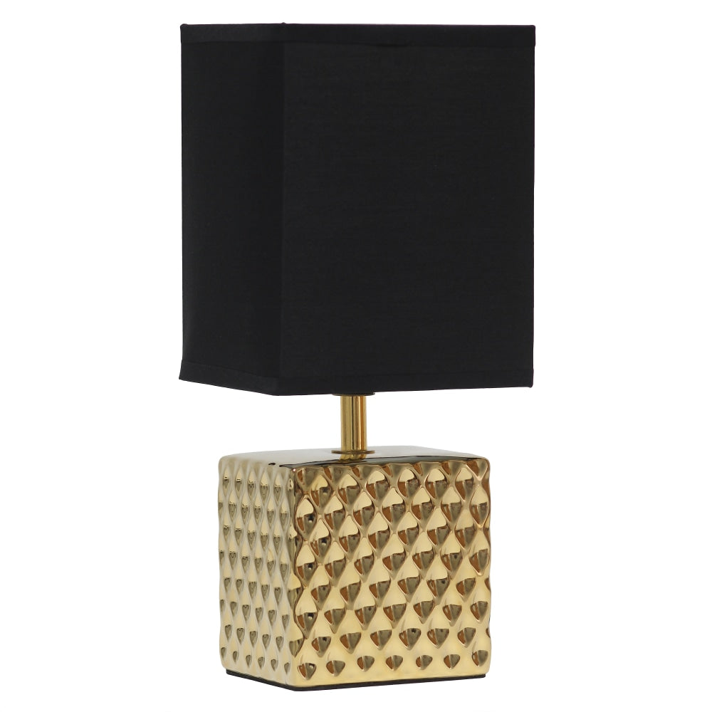Simple Designs Petite Hammered Square Table Lamp, 11-13/16inH, Black/Gold