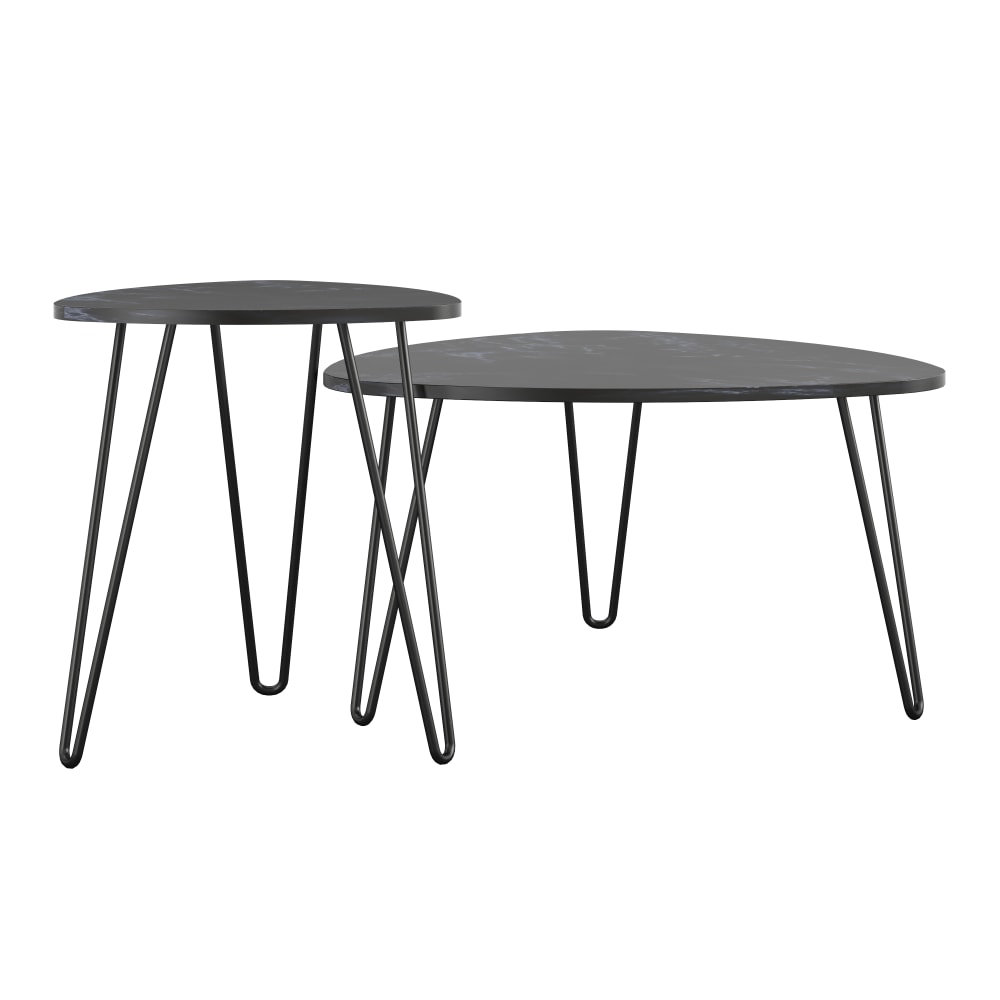 Ameriwood Home Athena Nesting Tables, 22-5/8inH x 32-3/4inW x 32-15/16inD, Black Marble, Set Of 2 Tables
