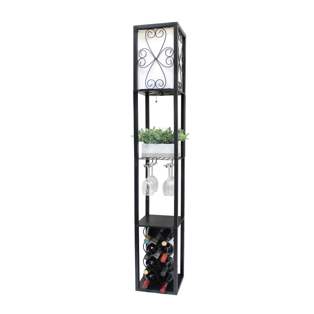 Simple Designs Floor Lamp Etagere Organizer Storage Shelf And Wine Rack, 62-3/4inH, Black/White