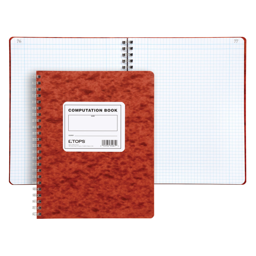 TOPS Computation Notebook, 9 1/2in x 11 3/4in, Quad Ruled, Ivory Paper, Red Cover, 76 Sheets