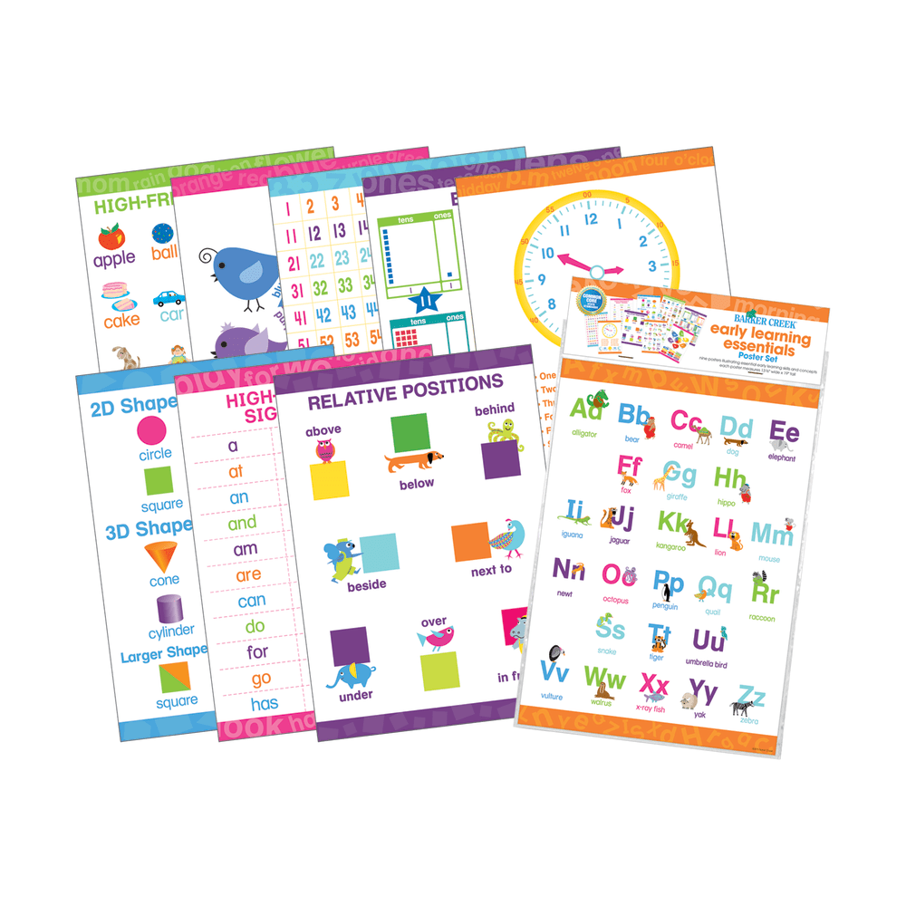 Barker Creek Early Learning Essentials Poster Set, Pack Of 9