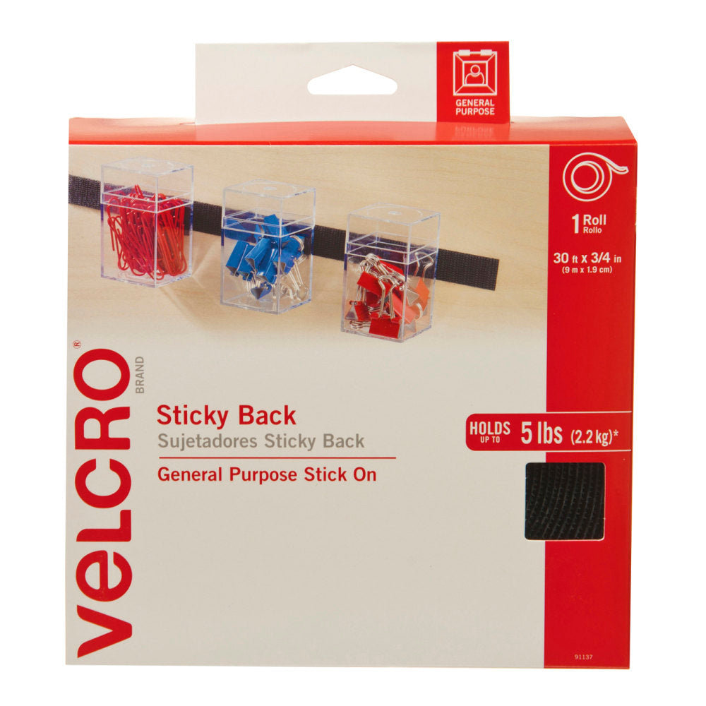 VELCRO Brand STICKY BACK Tape Roll, 3/4in x 30ft, Black
