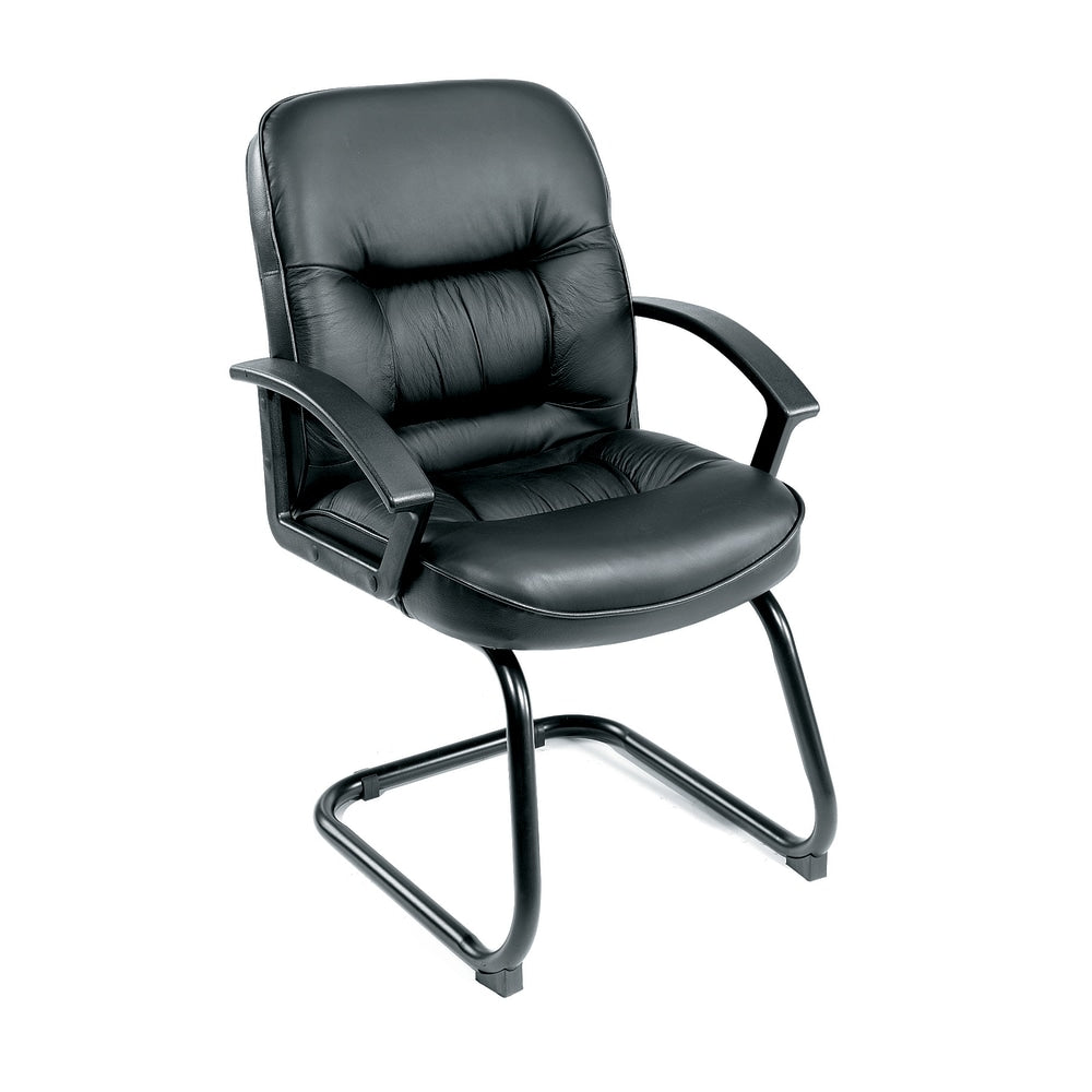 Boss Office Products Overstuffed LeatherPlus Bonded Leather Guest Chair, Black