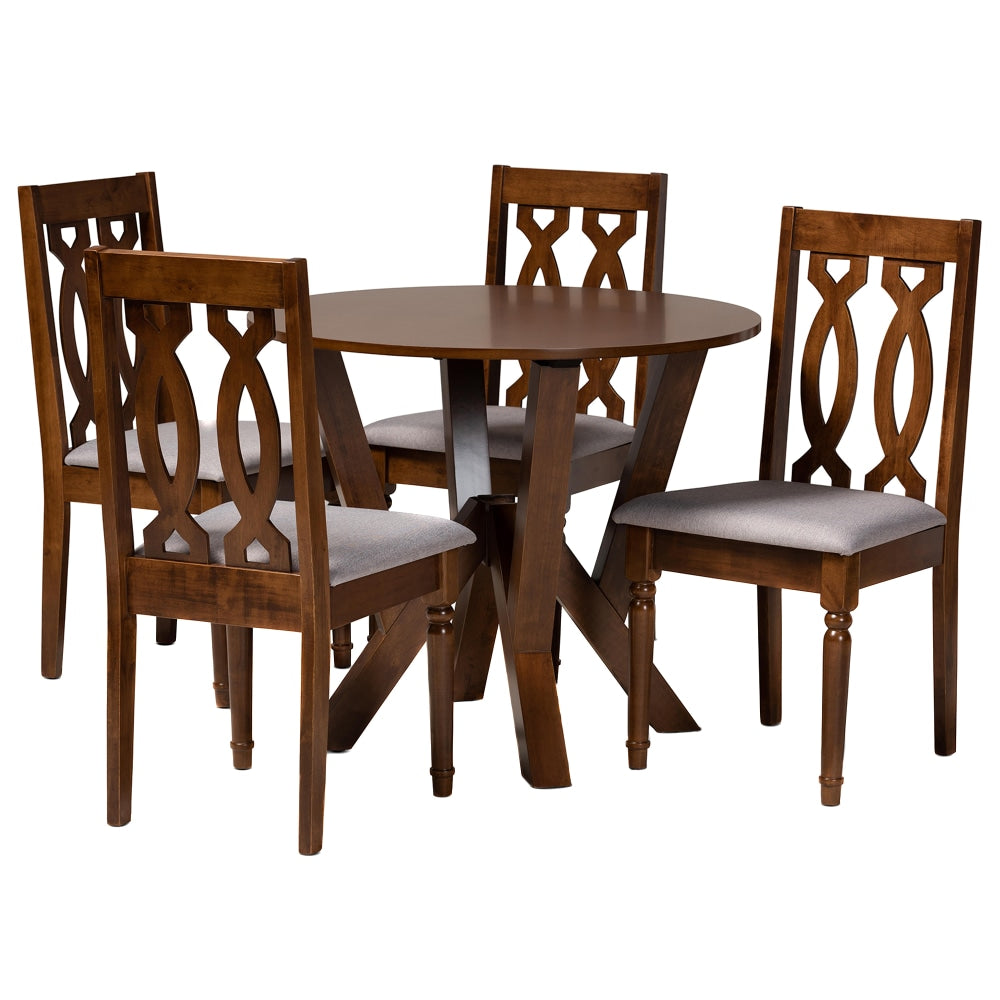 Baxton Studio Elaine Dining Set, 29-15/16inH x 35-7/16inW x 35-7/16inD, Gray/Walnut