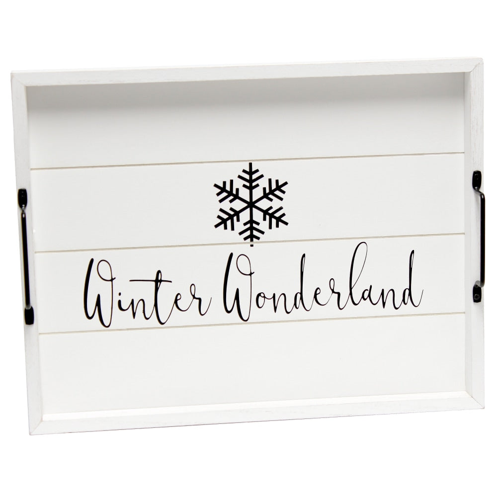 Elegant Designs Decorative Serving Tray, 2-1/4inH x 12inW x 15-1/2inD, White Wash Winter Wonderland