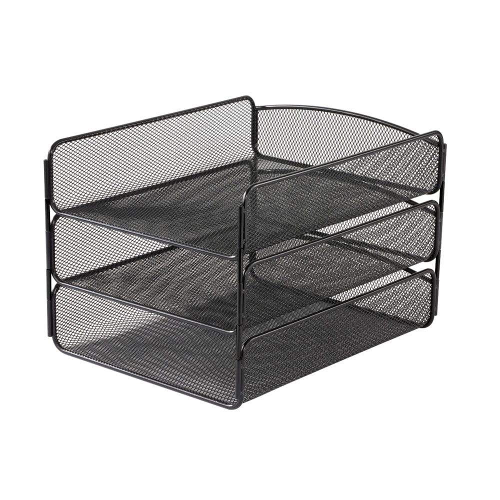 Safco Onyx Cubicle Panel Triple Letter Tray, 9 1/4in x 11 3/4in x 8in, Black
