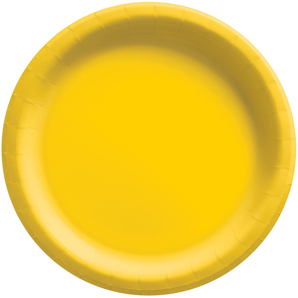 Amscan Round Paper Plates, Yellow Sunshine, 6-3/4in, 50 Plates Per Pack, Case Of 4 Packs
