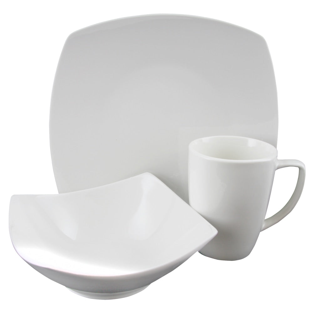 Gibson Home Zen Buffetware 12-Piece Square Dinnerware Set (Four 10-3/4in Dinner Plates, Four 5-1/2in Salad Bowls, Four 12 Oz Mugs), White