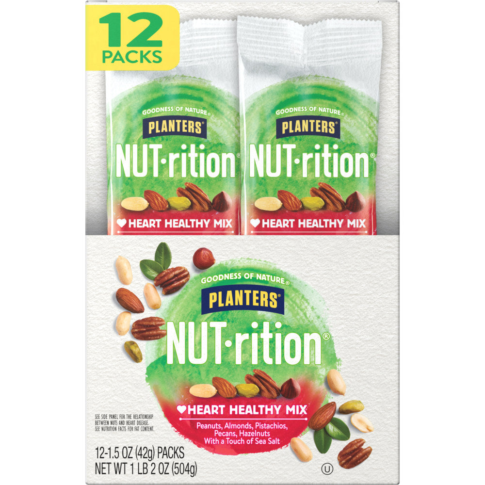 Planters Nut-Trition Heart Healthy Mix Pouches, 1.5 Oz, Box Of 12