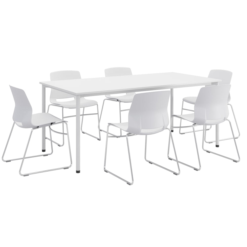 KFI Studios Dailey Table Set With 6 Sled Chairs, White Table/White Chairs