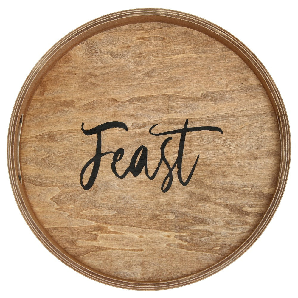 Elegant Designs Decorative Round Serving Tray, 1-11/16inH x 13-3/4inW x 13-3/4inD, Natural Feast