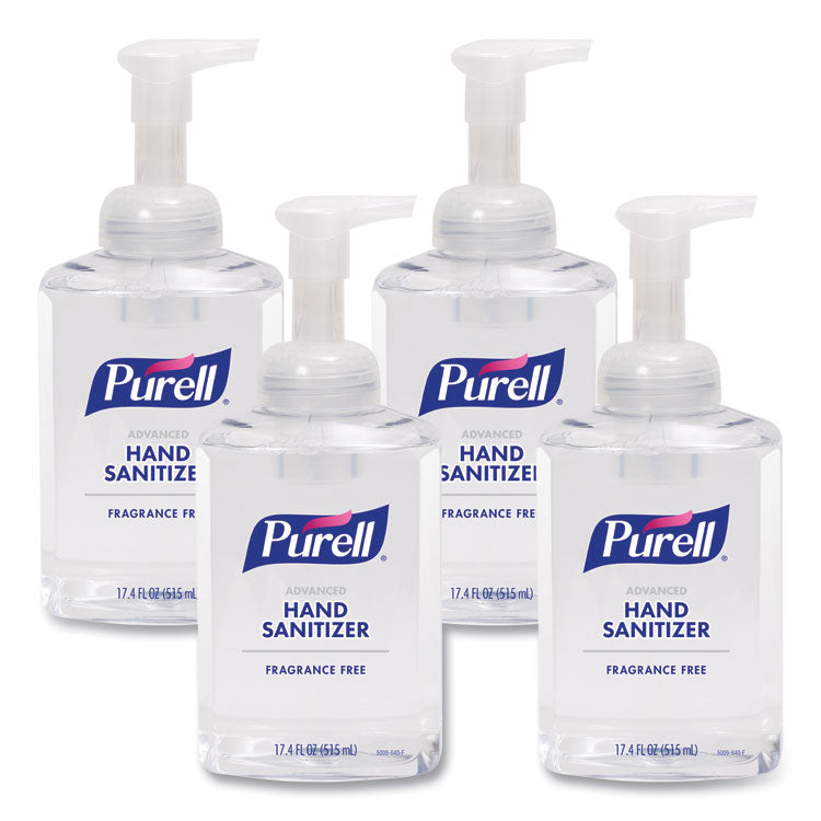 Advanced Hand Sanitizer Foam, 515 mL, Pump Bottle, Fragrance Free, 4/Carton