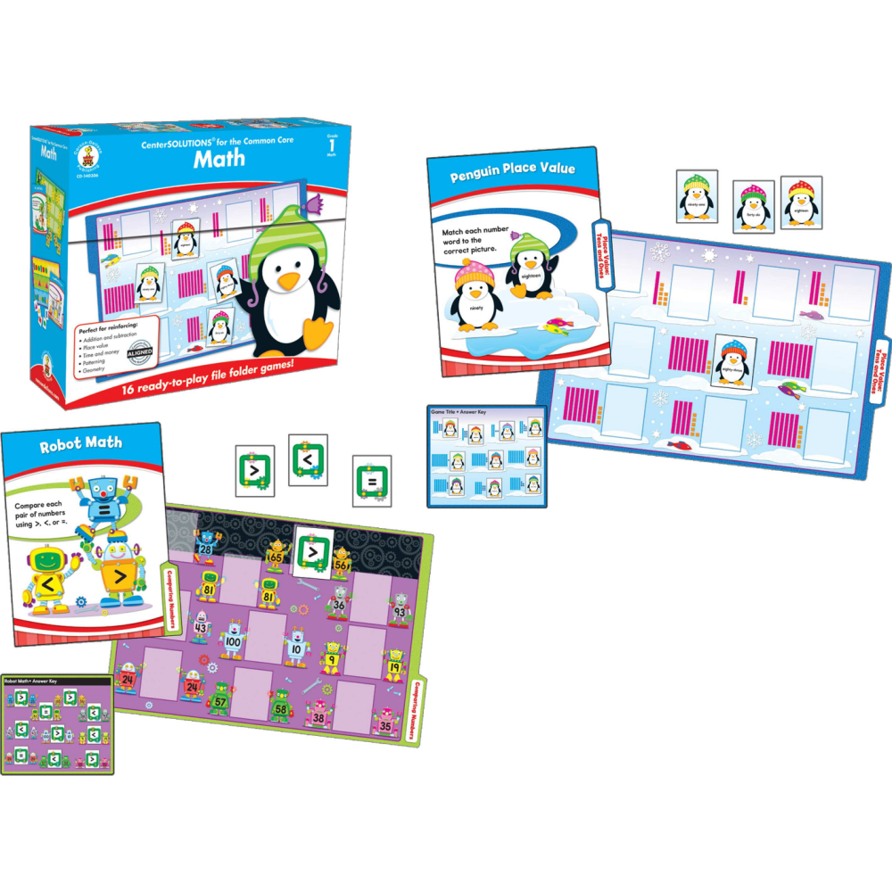 Carson-Dellosa CenterSOLUTIONS File Folder Games - Math, Grade 2, Box Of 16