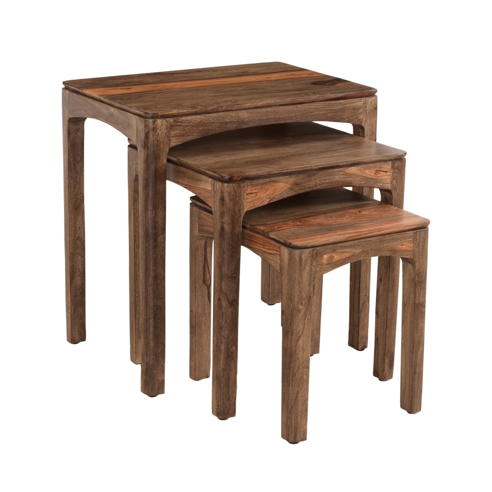 Coast to Coast Thane Nesting End/Accent Tables, 25inH x 24inW x 15inD, Waverly Light Natural Sheesham, Set Of 3 Tables