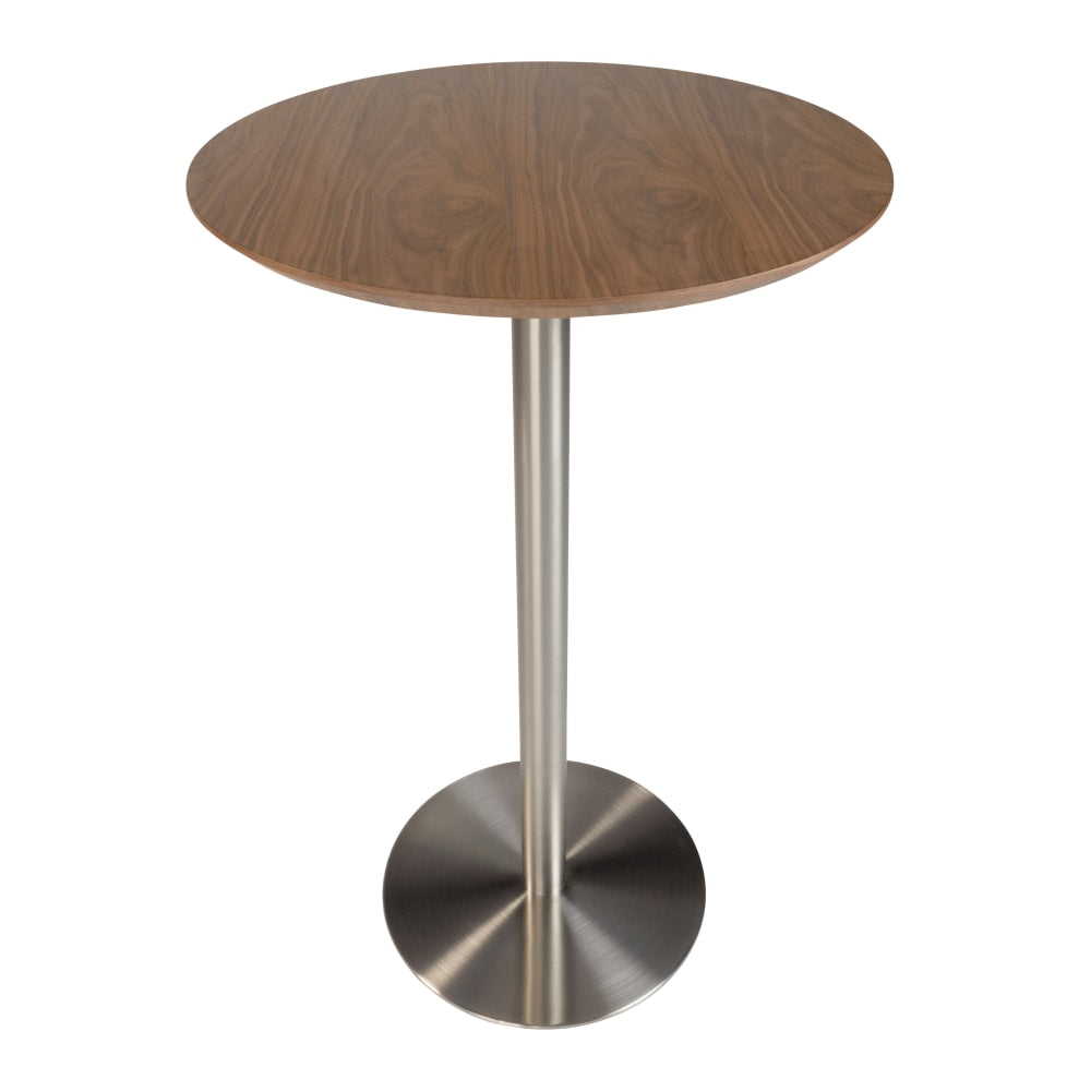 Eurostyle Cookie-B Bar Table, 41-1/3inH x 25-3/5inW x 25-3/5inD, Brushed Steel/Walnut