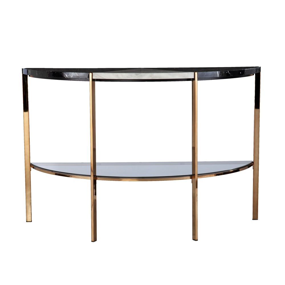 SEI Cortinada Demilune Console Table, 29inH x 44inW x 17inD, Black/White/Gold