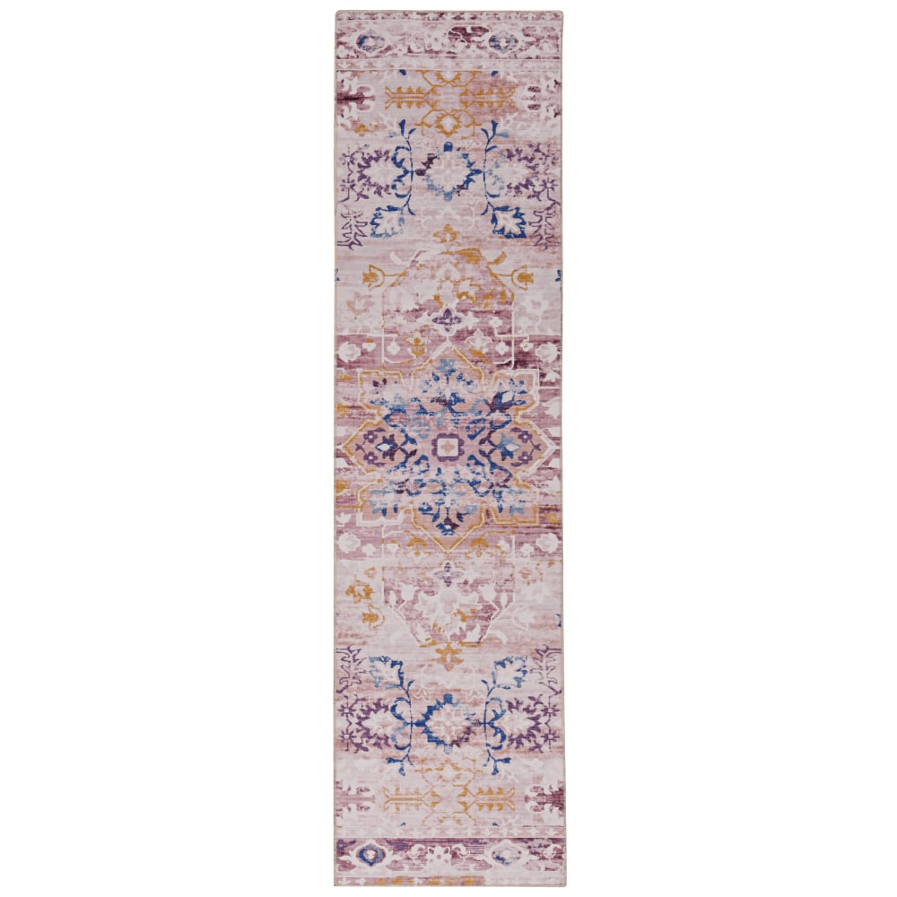 Linon Washable Area Rug, 2ft x 8ft, Treville Pink/Gold