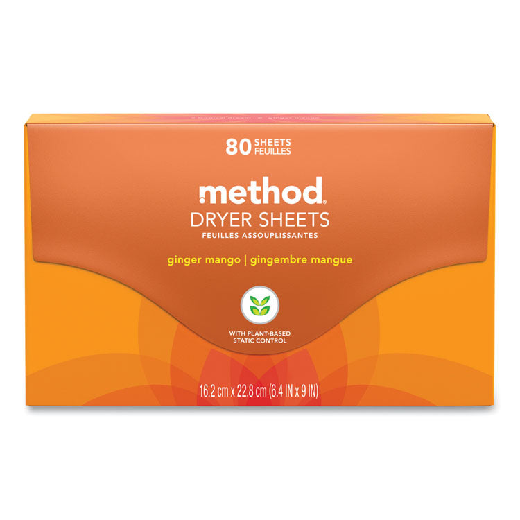 Dryer Sheets, Ginger Mango, 80/Box, 6 Boxes/Carton