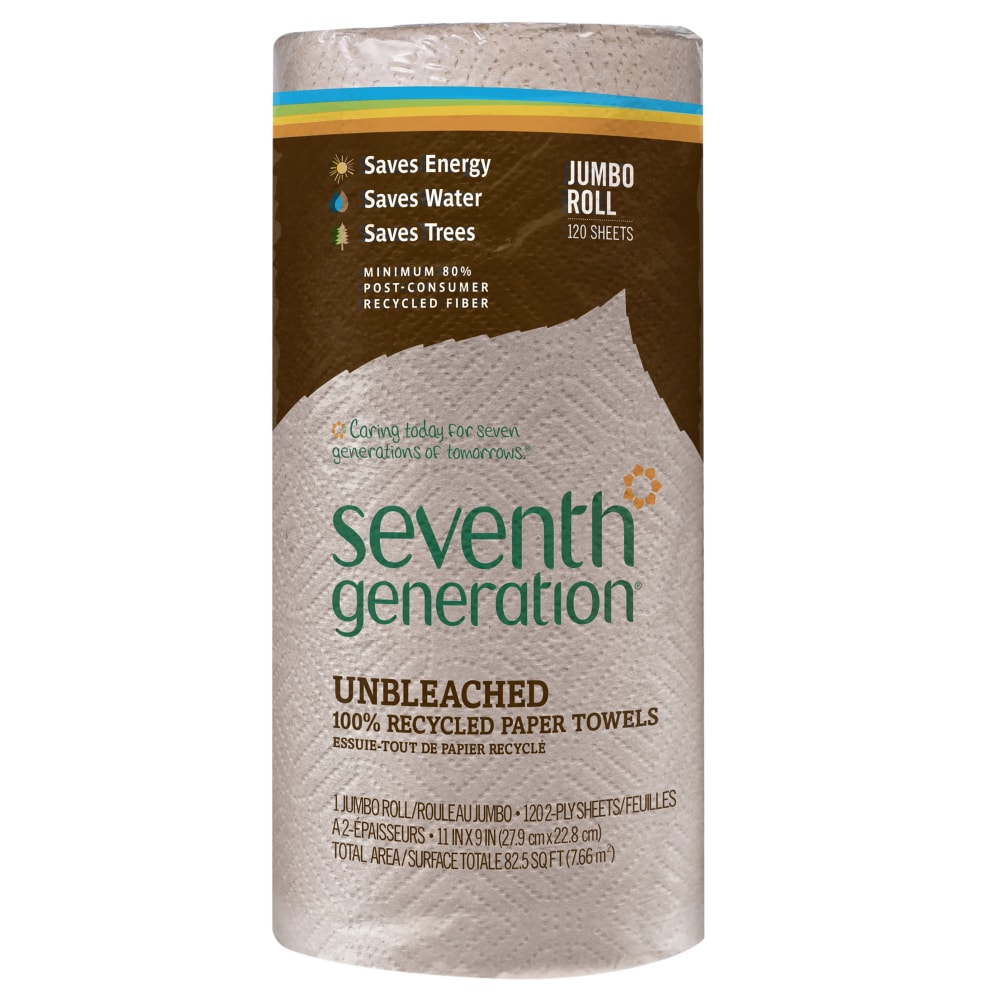 Seventh Generation 2-Ply Paper Towels, 100% Recycled, Brown, Roll Of 120 Sheets