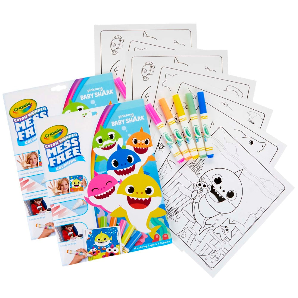 Crayola Color Wonder Mess-Free Coloring Pads & Markers, Baby Shark, Pack Of 2 Sets