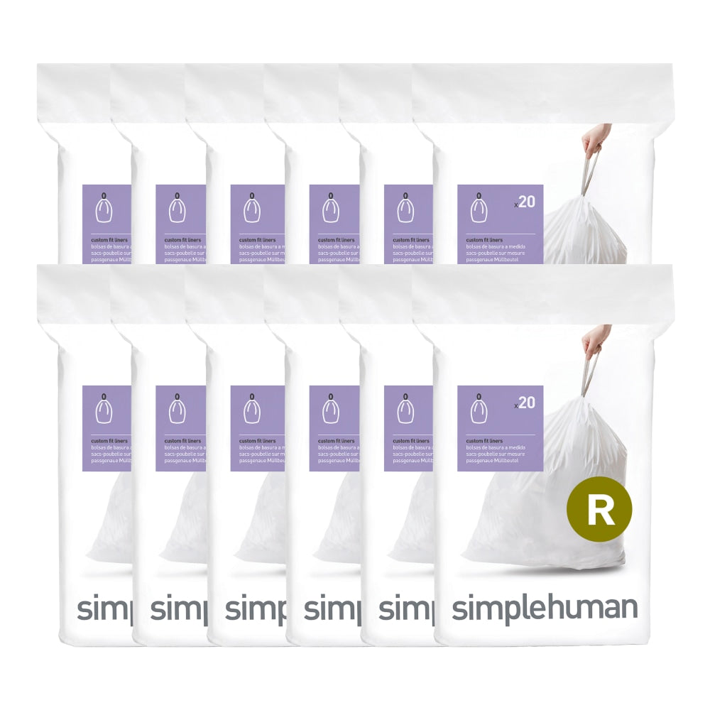 simplehuman Custom Fit Can Liners, R, 10L/2.6G, White, Pack Of 240