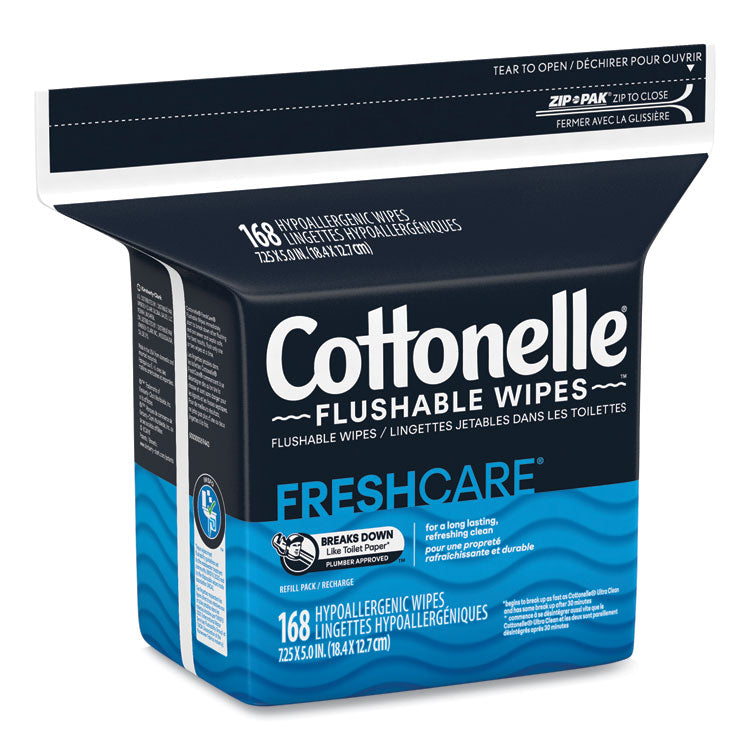 Fresh Care Flushable Cleansing Cloths, 1-Ply, 5 x 7.25, White, 168/Pack