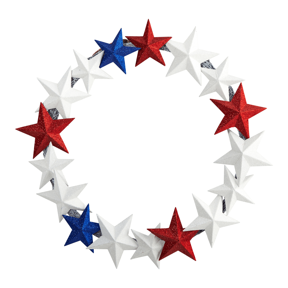 Nearly Natural Americana Stars 21inH Artificial Wreath, 21inH x 21inW x 2-1/2inD, Red/White/Blue