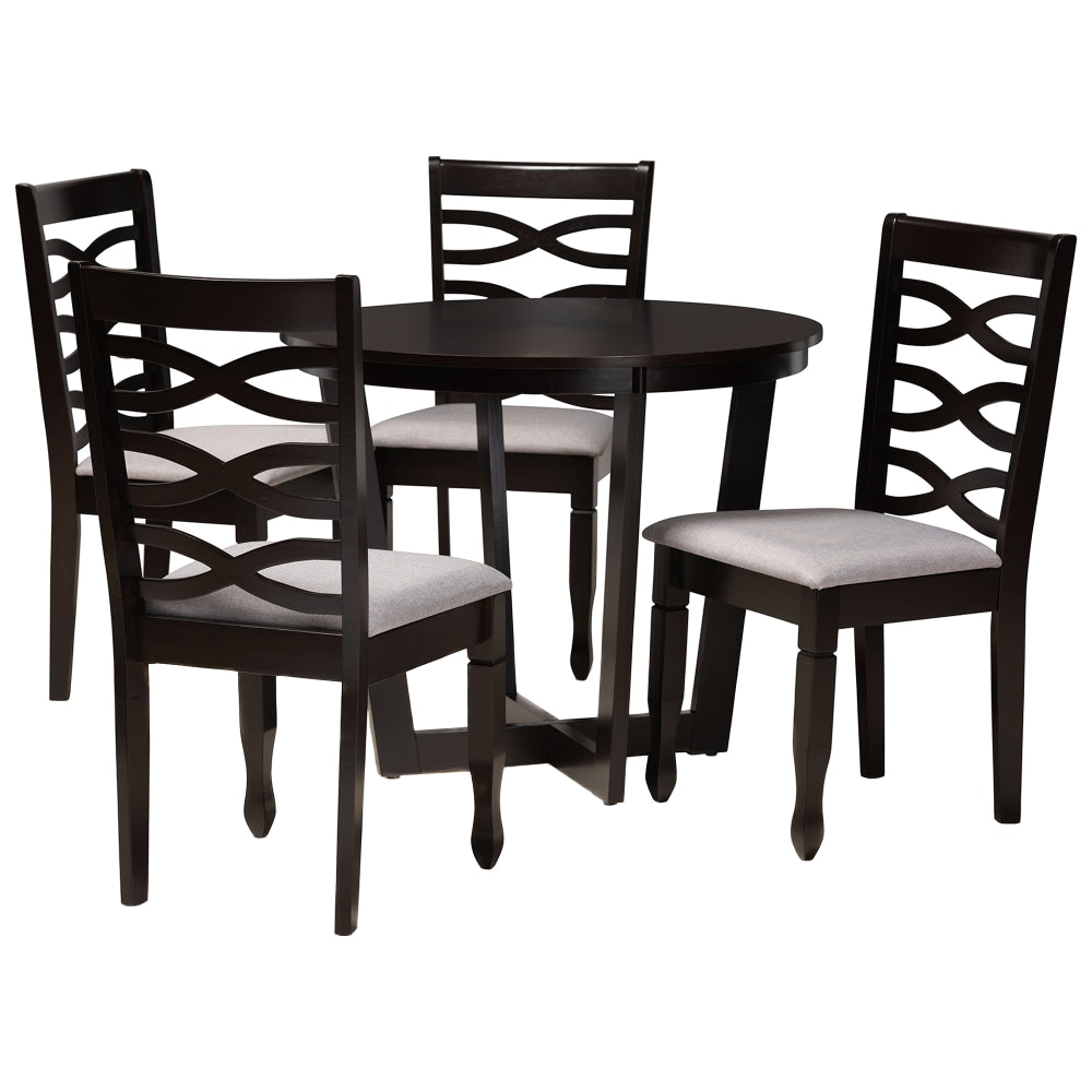 Baxton Studio Leda Dining Set, 29-15/16inH x 35-7/16inW x 35-7/16inD, Gray/Dark Brown