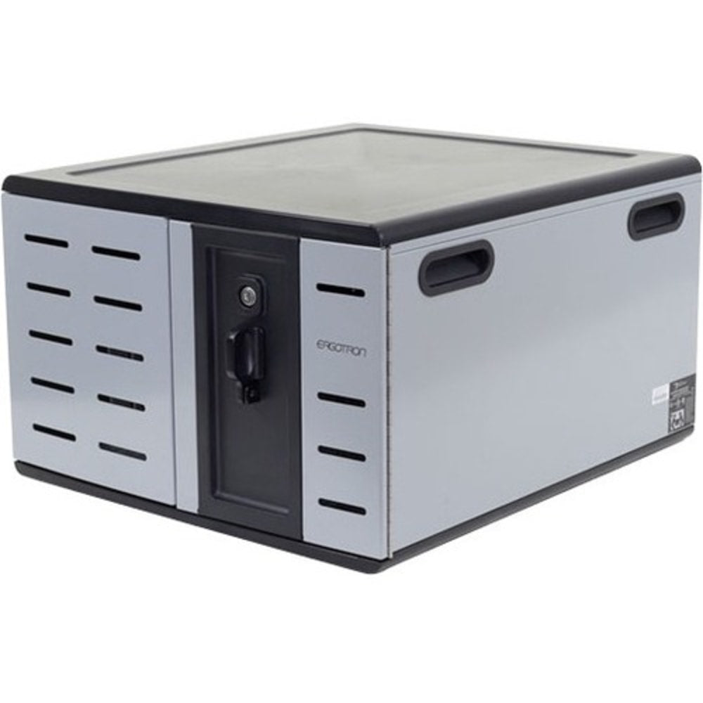 Ergotron Zip12 Charging Desktop Cabinet - Up to 14in Screen Support - 14in Height x 22in Width x 24.5in Depth - Desktop - Steel - Black, Silver