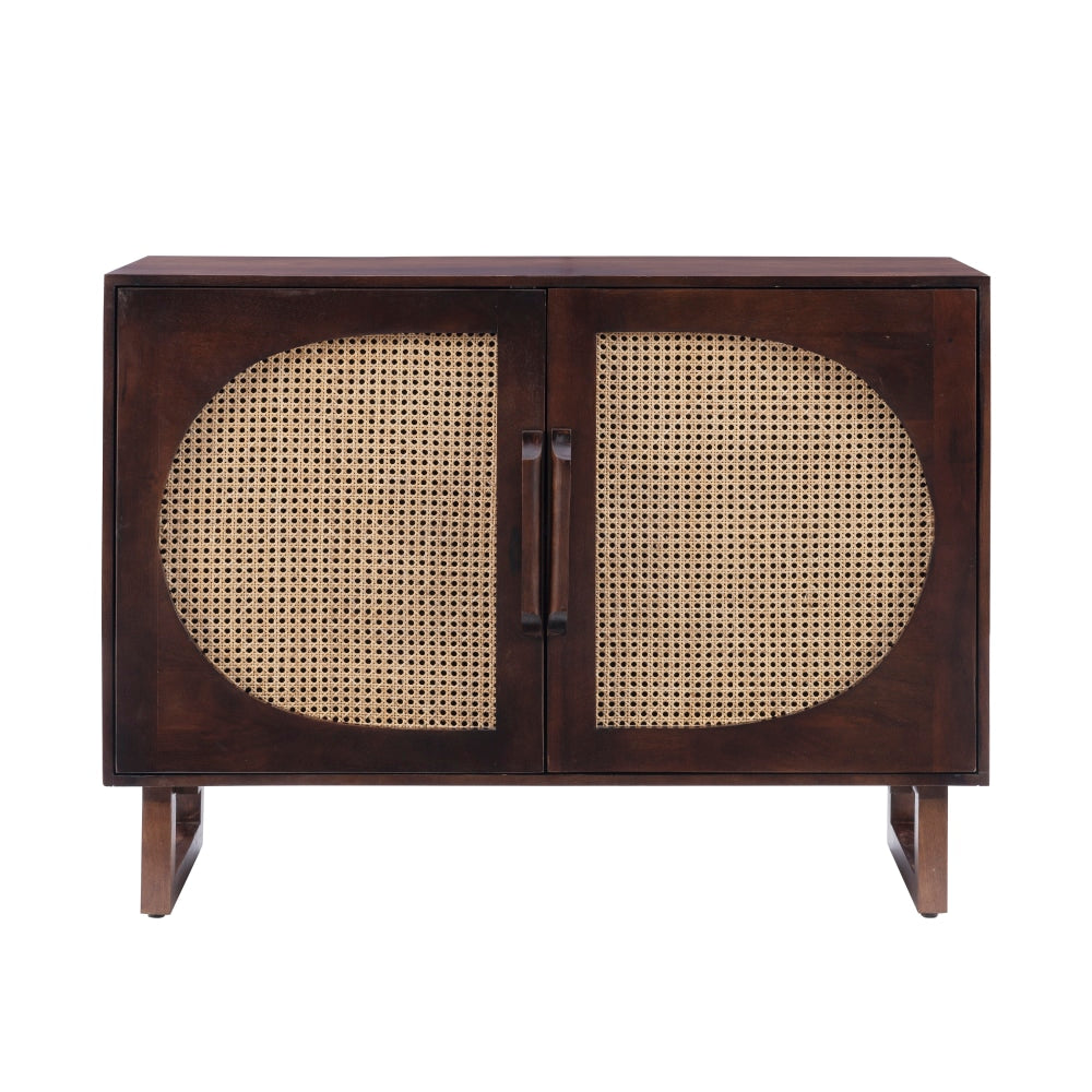 Powell Duncan Cane Wood Console Table, 34inH x 46inW x 16inD, Brown