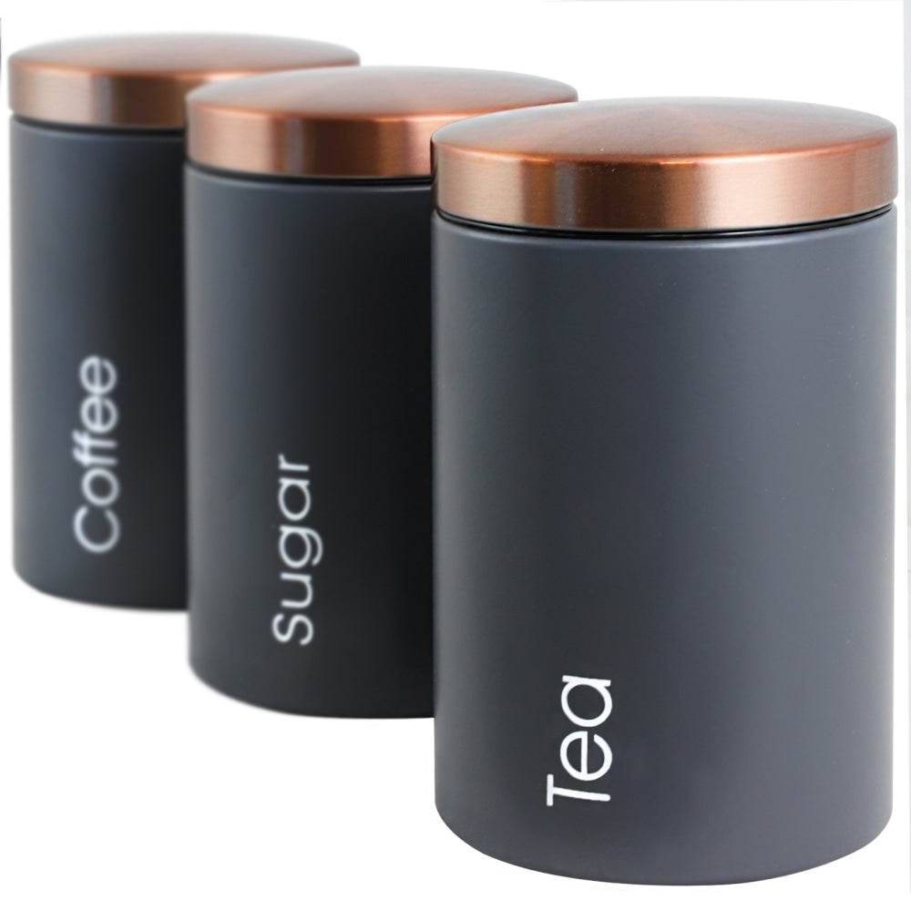 MegaChef Essential 3-Piece Kitchen Storage Canister Set, Matte Gray/Copper