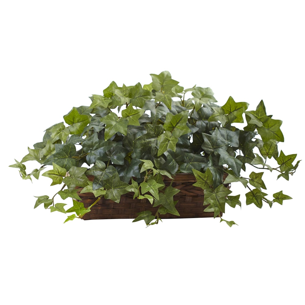 Nearly Natural 12-1/2inH Puff Ivy With Ledge Basket, Green/Brown