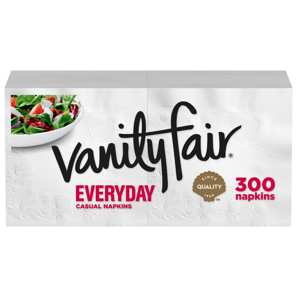 Vanity Fair 2-Ply Everyday Napkins, 13in x 6in, White, Pack Of 300 Napkins