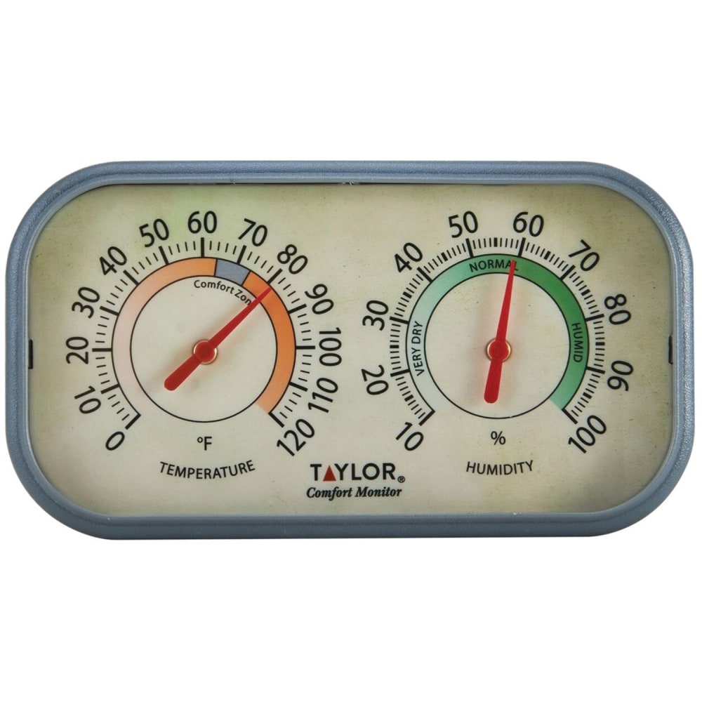 Taylor Thermometer with Humidity Meter - 0 deg.F (-17.8 deg.C) to 120 deg.F (48.9 deg.C) - Easy to Read, Humidity Indicator - For Indoor - Assorted