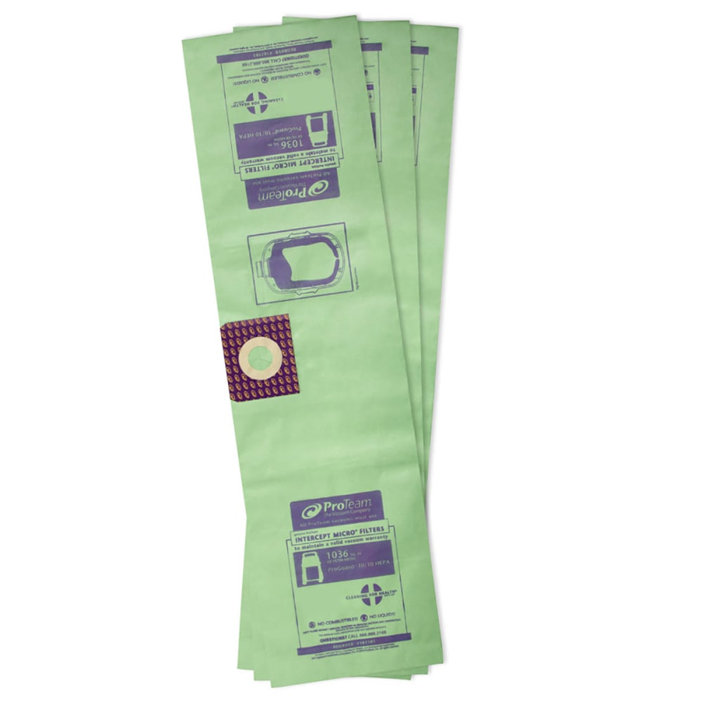 ProTeam Intercept Micro Filter Bags, 10 Gallons, Green, Pack Of 3 Bags