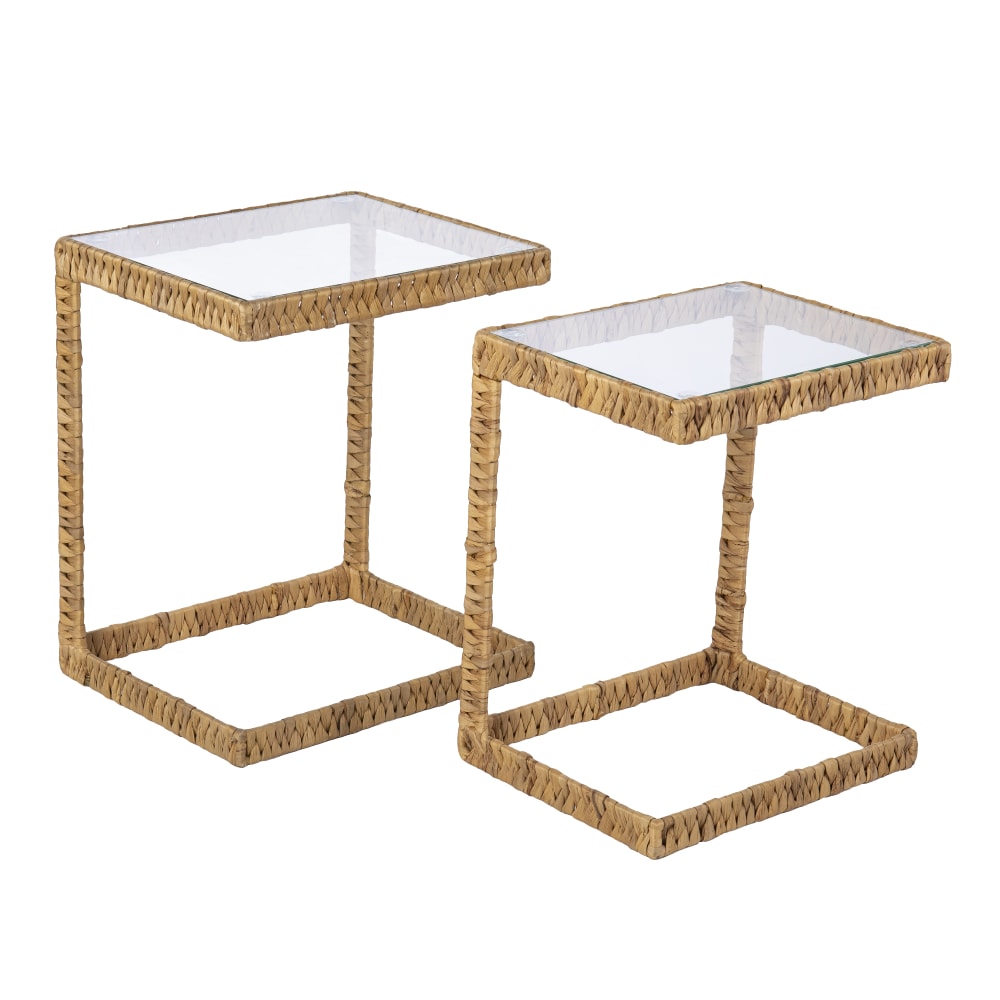 SEI Ismaya Water Hyacinth C Tables, 24-1/4inH x 20inW x 16inD, Glass/Natural, Set Of 2 Tables
