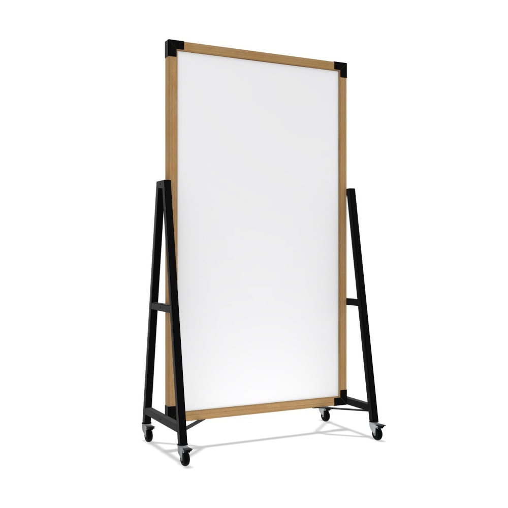 Ghent Prest Magnetic Dry-Erase Whiteboard, Porcelain, 40-1/2in x 73-3/4in, White, Natural Wood Frame