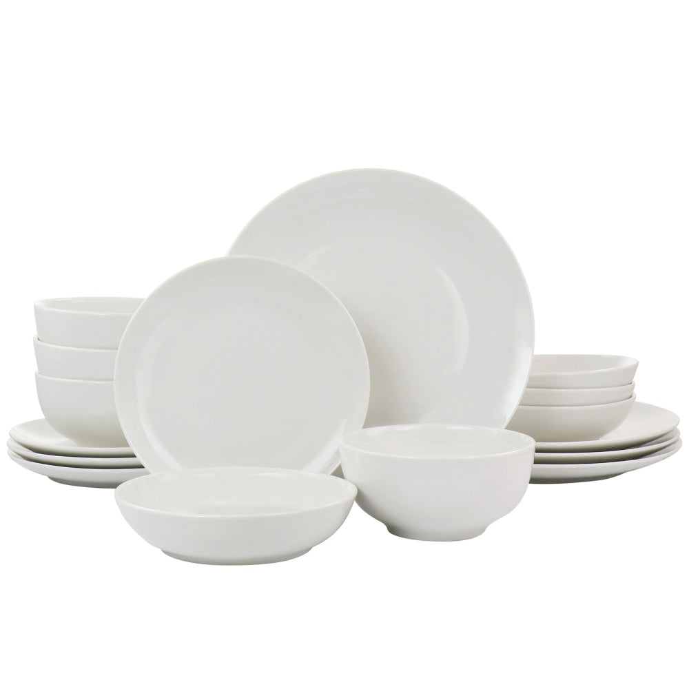 Elama Camellia 16-Piece Porcelain Double-Bowl Dinnerware Set, White